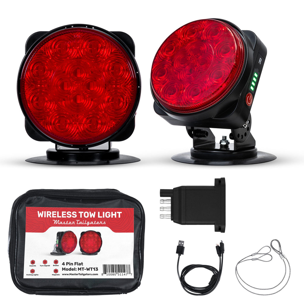 Master Tailgaters Wireless Magnetic Tow Lights with Battery | Pivots | Multi Functional Signal Lights | Sturdy Magnetic Mount | Choice of Connection with USB | Carrying Bag Included