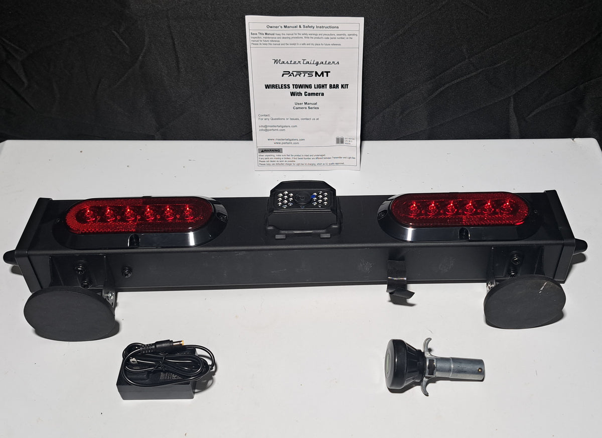 Master Tailgaters 24" Wireless Tow Light Bar with Camera and Monitor | Choice of 4 Pin Round, 4 Pin Flat, or 7 Pin Blade with Reverse