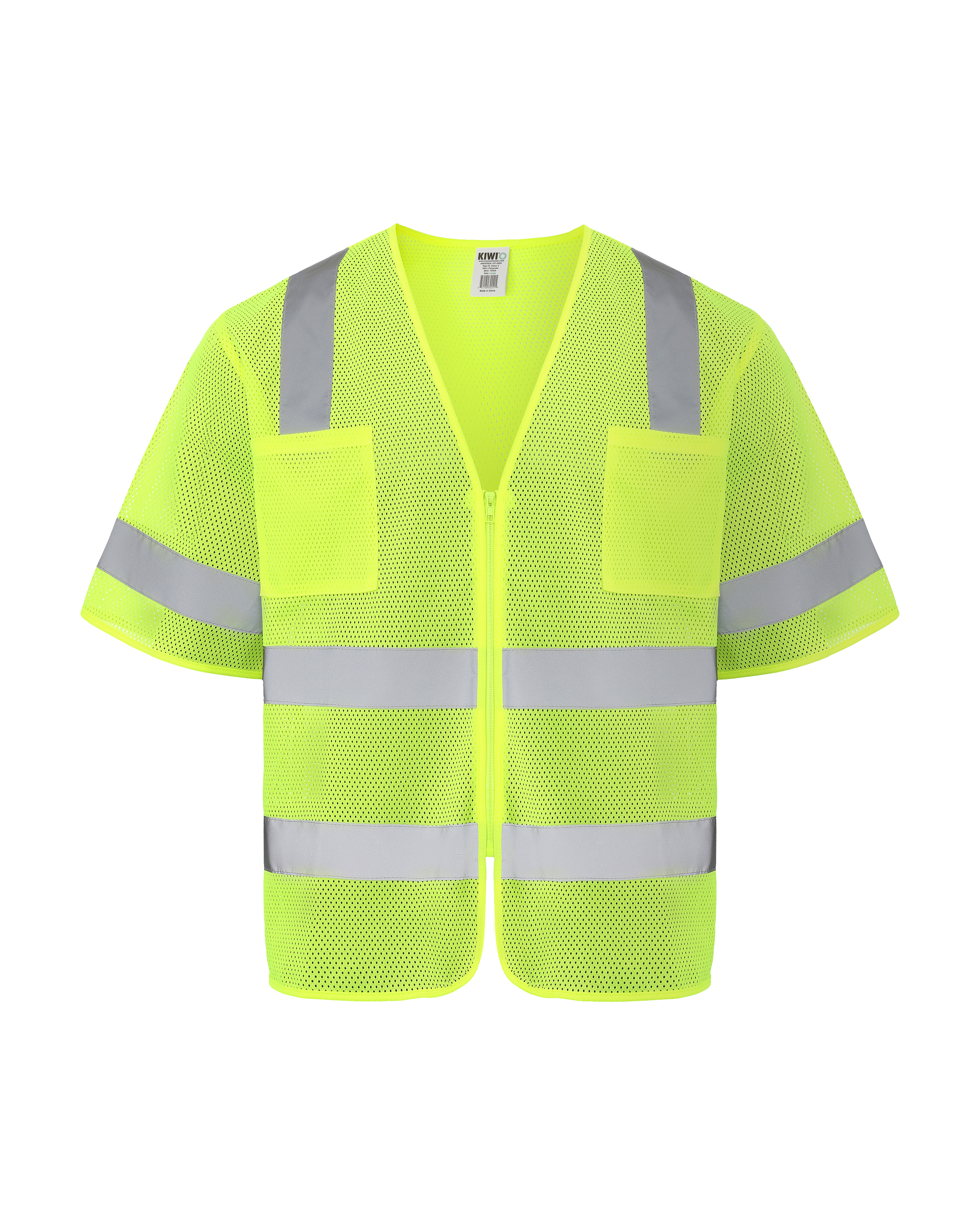 Kiwi High Visibility ANSI/ISEA 107-2020, Type R, Class 3 Dual Band Neon Short Sleeve Safety Vest [72200]