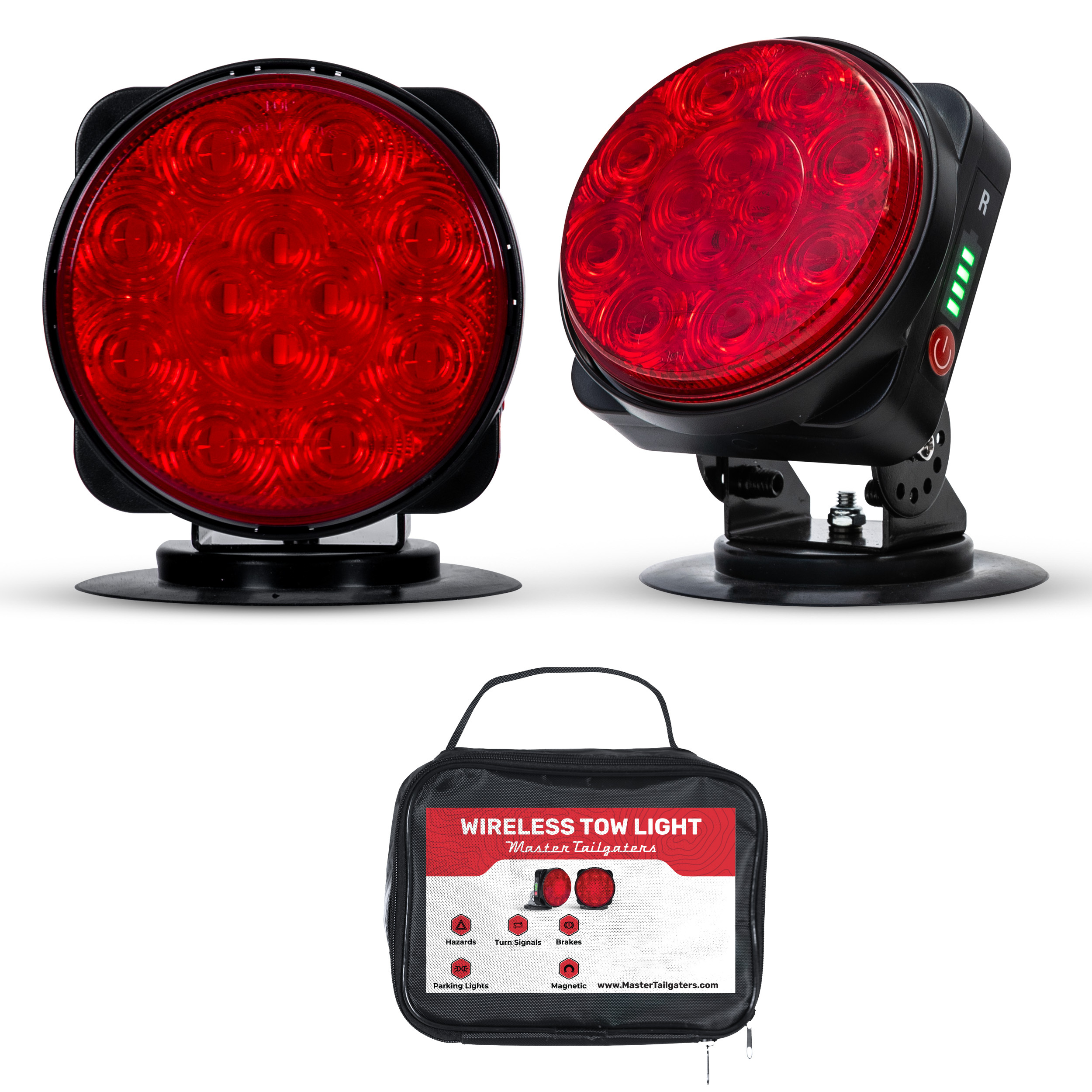 Master Tailgaters Wireless Magnetic Tow Lights with Battery | Pivots | Multi Functional Signal Lights | Sturdy Magnetic Mount | Choice of Connection with USB | Carrying Bag Included