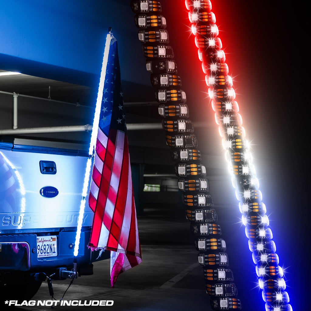 Master Tailgaters 6ft LED Truck Flag Pole with Smartphone App Control | Bluetooth Spiral Lights | 20 Colors & 100 Light Modes | Truck Hitch Mount Included | IP65 Water Resistant | 3'x5' Flag Approved - Master Tailgaters