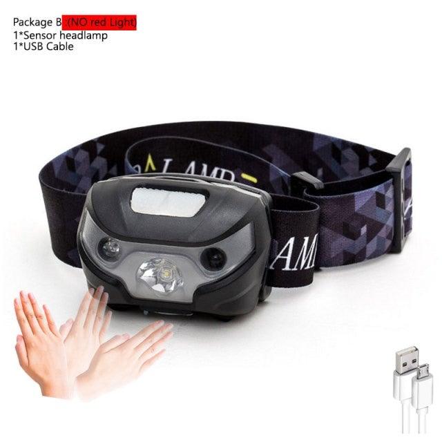 Rechargeable Adjustable LED USB Headlamp 10000Lm Powerfull Adjustable Waterproof Headlight Body Motion Sensor Head Flashlight For Outdoor Hiking Camping Torch Light Lamp