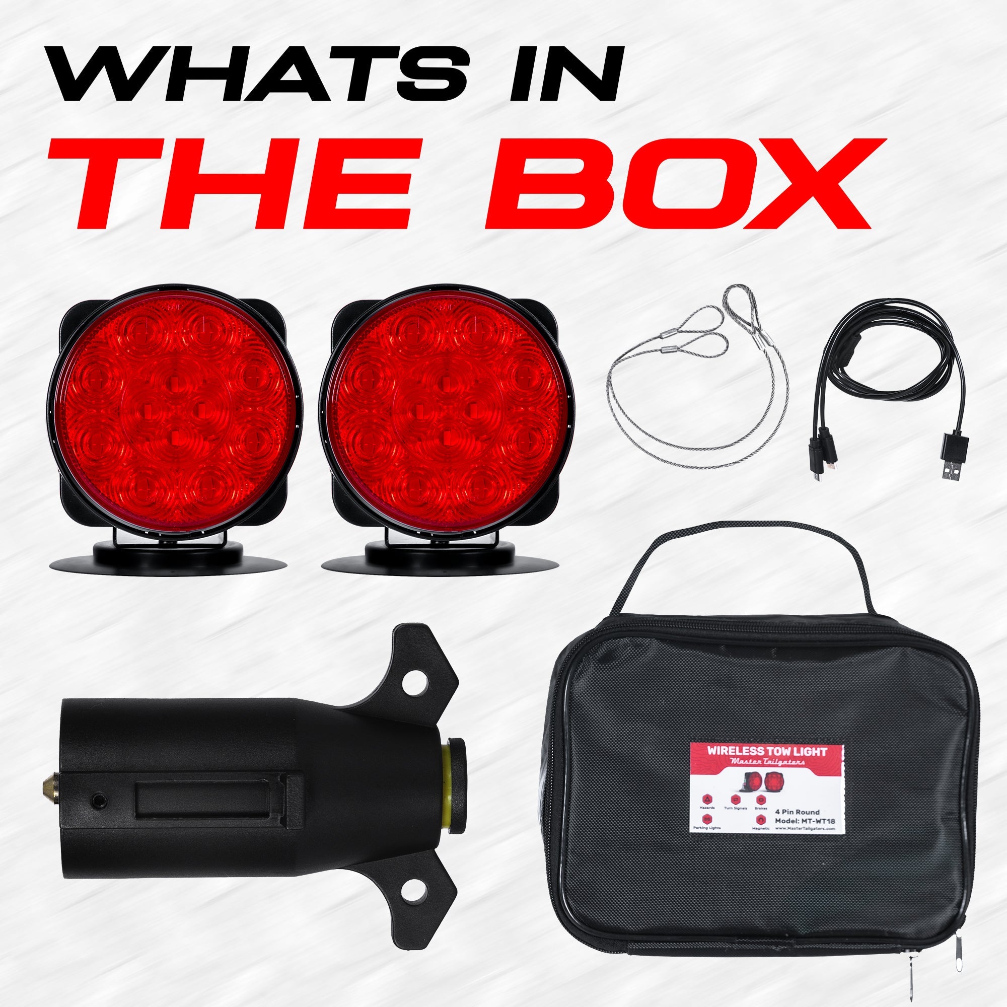 Master Tailgaters Wireless Magnetic Tow Lights with Battery | Pivots | Multi Functional Signal Lights | Sturdy Magnetic Mount | Choice of Connection with USB | Carrying Bag Included