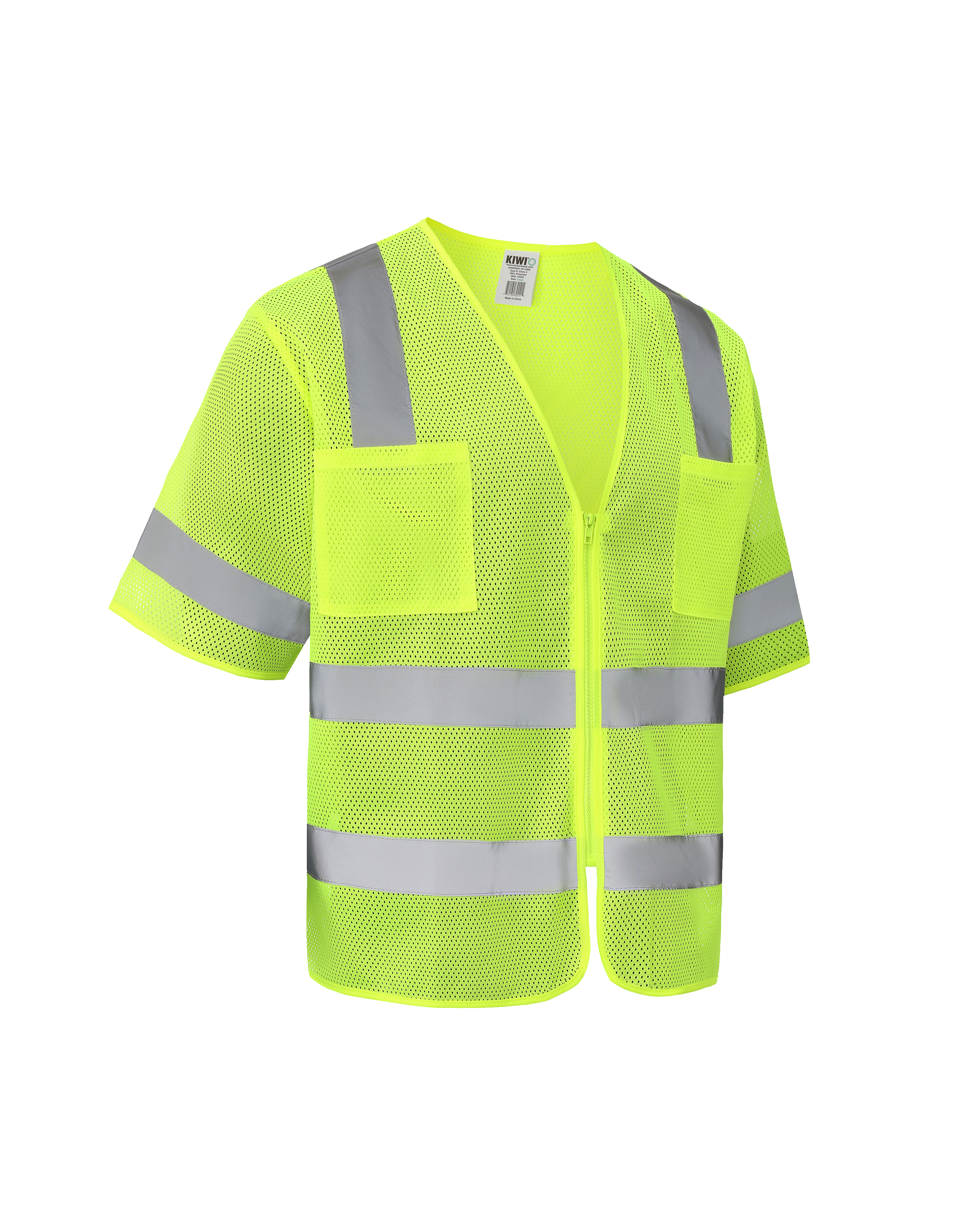 Kiwi High Visibility ANSI/ISEA 107-2020, Type R, Class 3 Dual Band Neon Short Sleeve Safety Vest [72200]