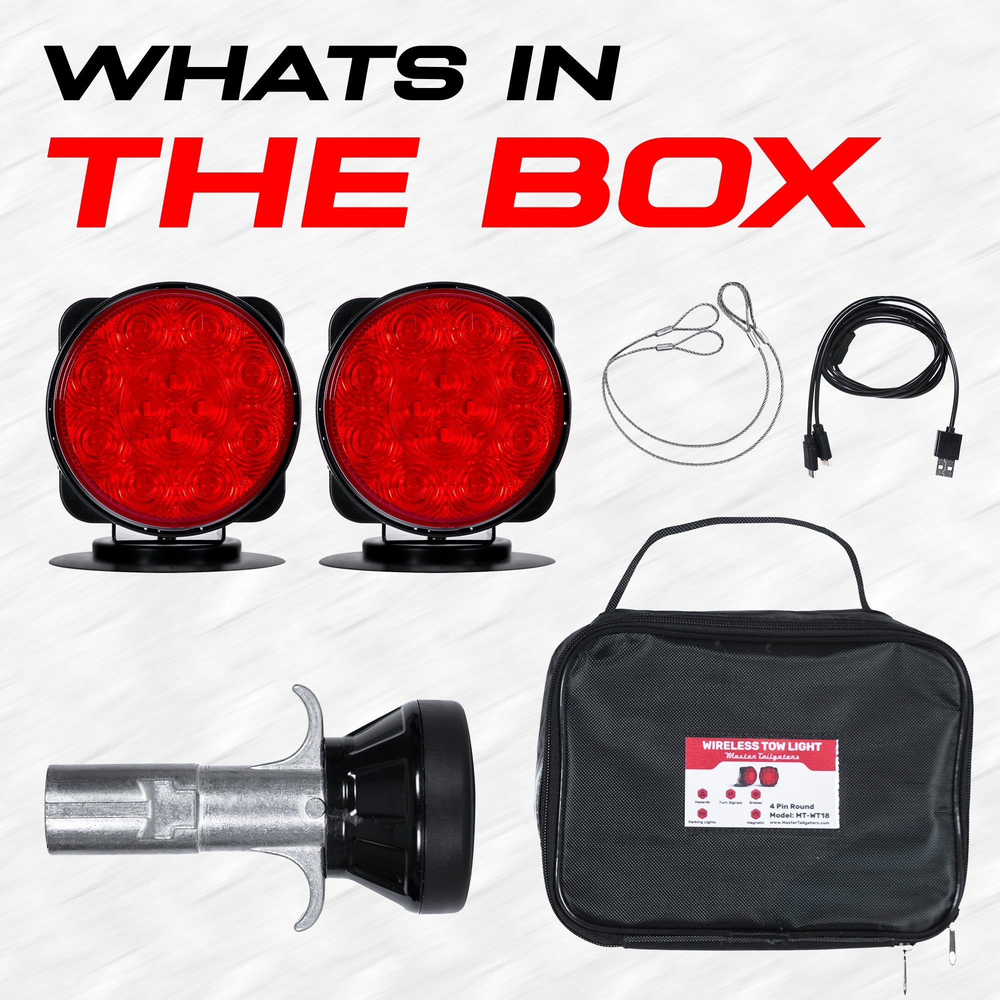 Master Tailgaters Wireless Magnetic Tow Lights with Battery | Pivots | Multi Functional Signal Lights | Sturdy Magnetic Mount | Choice of Connection with USB | Carrying Bag Included